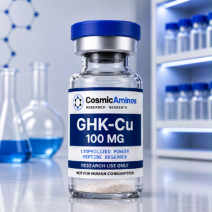 GHK-Cu 100 mg lyophilized copper peptide research vial with label