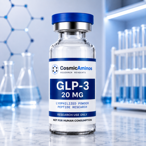 GLP-3 20 mg lyophilized peptide research vial with label