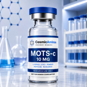 MOTS-c 10 mg lyophilized peptide research vial with label