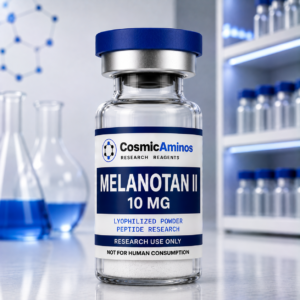 Melanotan II 10 mg lyophilized peptide research vial with label