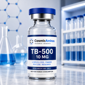 TB-500 10 mg lyophilized peptide research vial with label